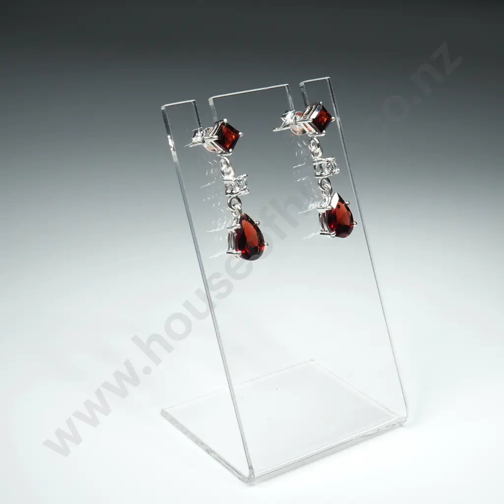 Sterling Silver, Garnet & White Topaz Earrings Image 1++
