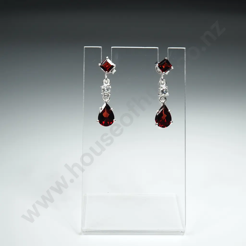 Sterling Silver, Garnet & White Topaz Earrings Image 1++