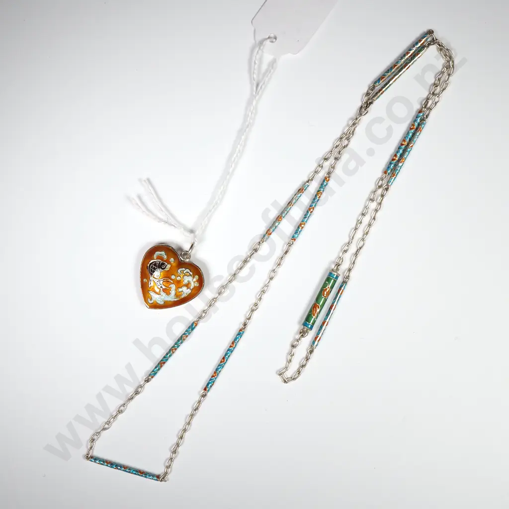 Sterling Silver Cloisonné Heart Locket & Chain Image 1++