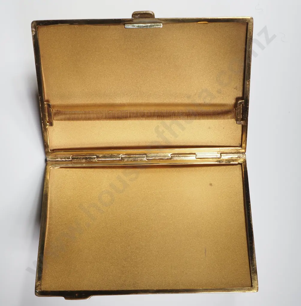 Art Deco Gilt Cigarette Case w Engine Turned Engraving & Inscription Image 1++
