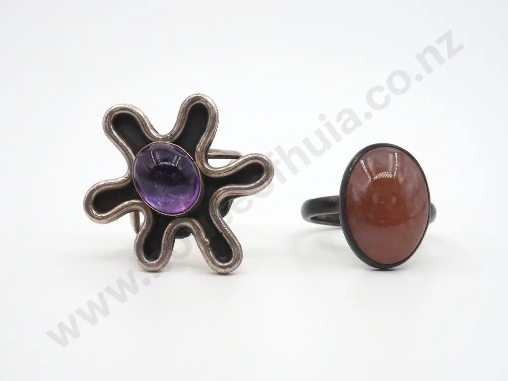 Two Large Sterling Silver Gem Set Rings Image 1++