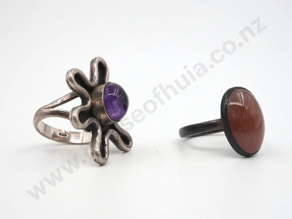 Two Large Sterling Silver Gem Set Rings Image 1++