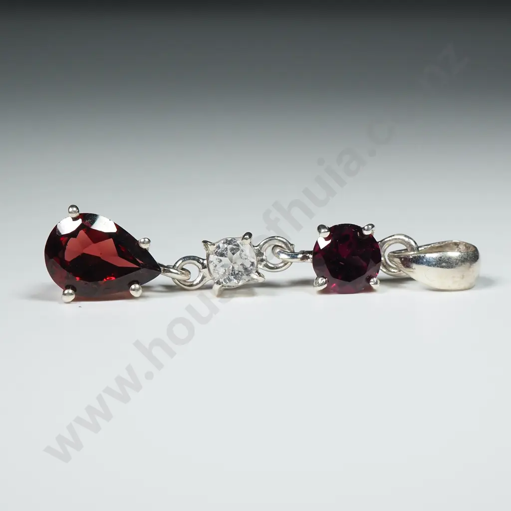 Sterling Silver Pendnat w Garnets & White Topaz Image 1++