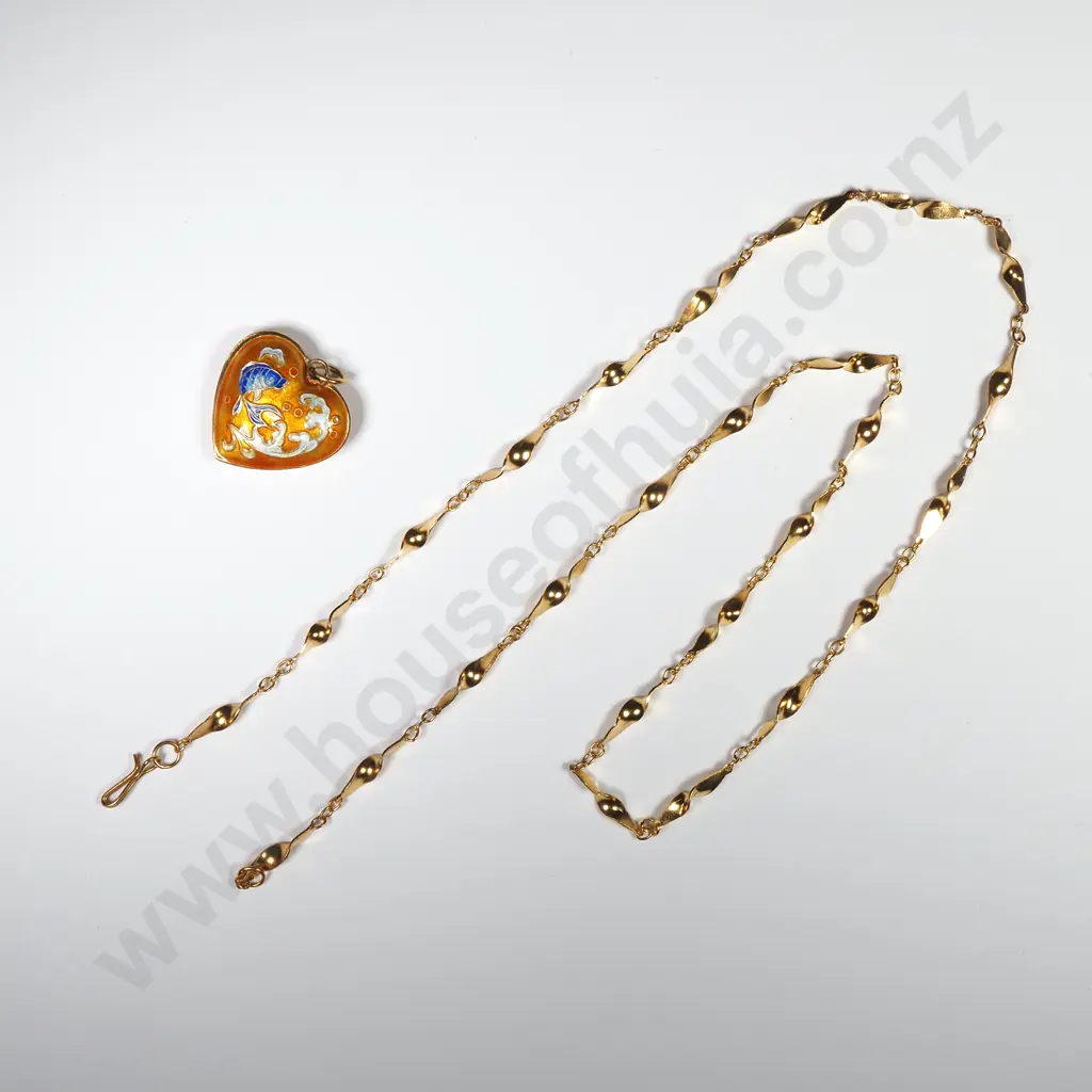 Sterling Silver Cloisonné Heart Locket w Sterling Silver Gilt Chain Image 1++