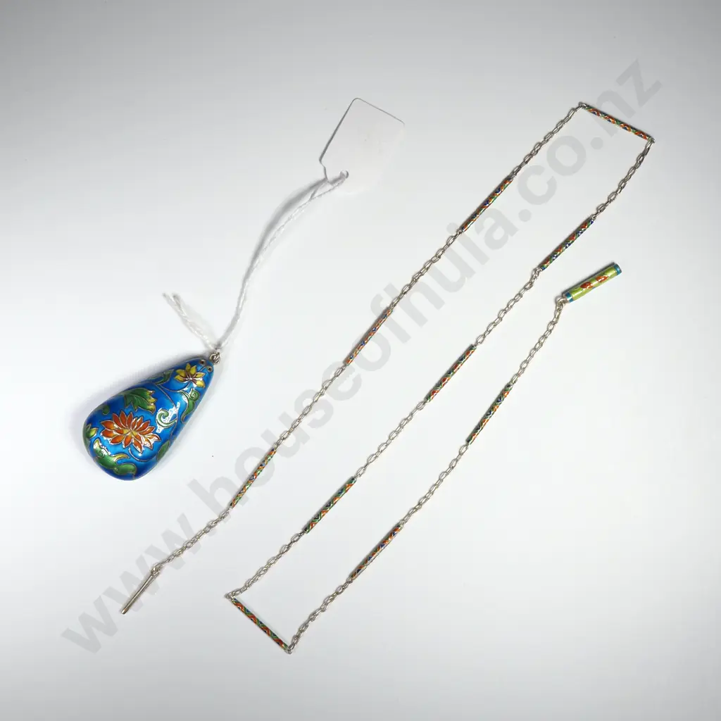 Sterling Silver Cloisonné Drop Pendant & Chain. Image 1++