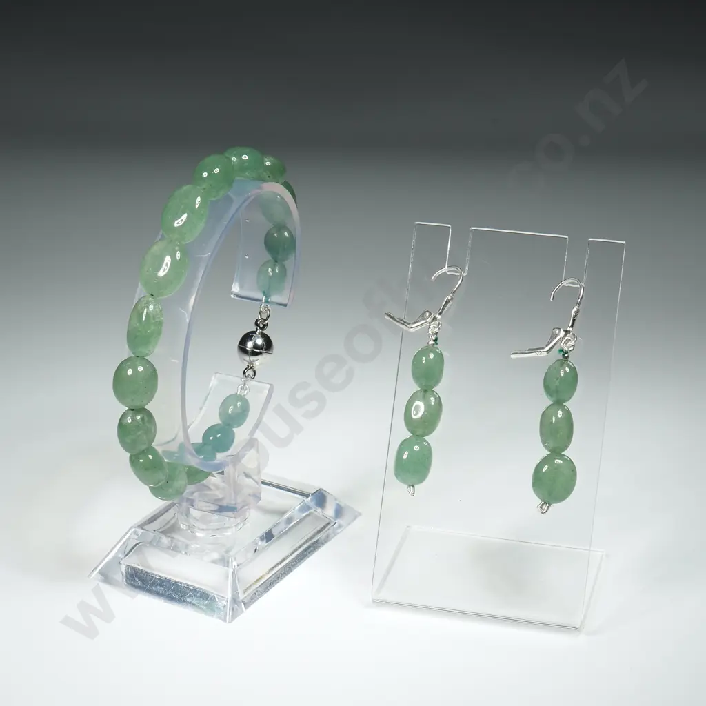 Jade Bracelet & Earring Set, Earrings on Sterling Silver & Bracelet w Magnetic Clasp Image 1++