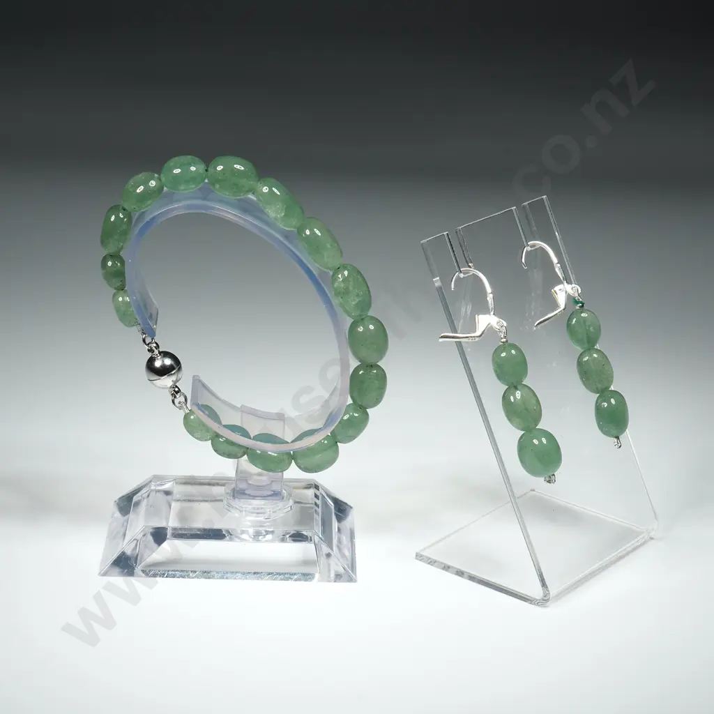 Jade Bracelet & Earring Set, Earrings on Sterling Silver & Bracelet w Magnetic Clasp Image 1++