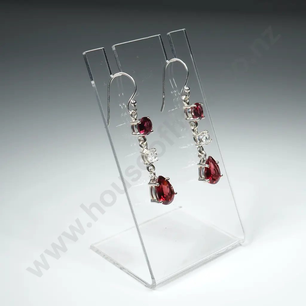 Sterling Silver Earrings w Garnets & White Topaz Image 1++