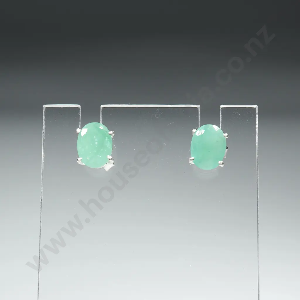 Emerald & Sterling Silver Earrings Image 1++
