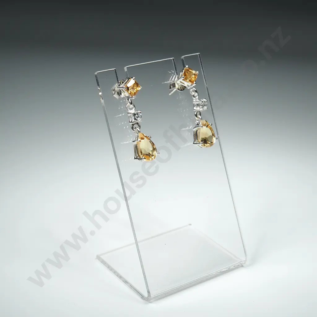 Citrine, White Topaz & Sterling Silver Earrings Image 1++