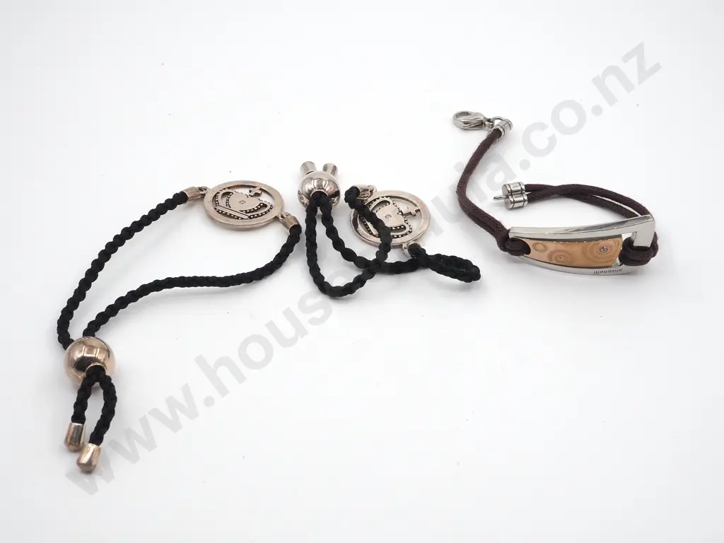Two Silver & Plaited Cord Bracelet &  Another Stainless Steel & Cord Bracelet Image 1++