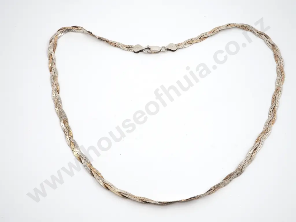 Sterling Silver Plaited Necklace With Gilt Highlights Image 1++