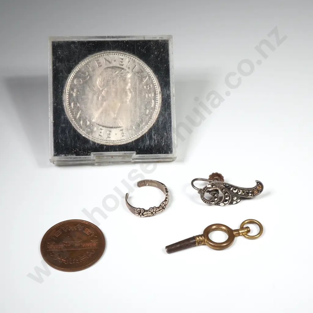 Assorted Items incl 1953 Crown / Marcasite Earring & Antique Watch Key Image 1++