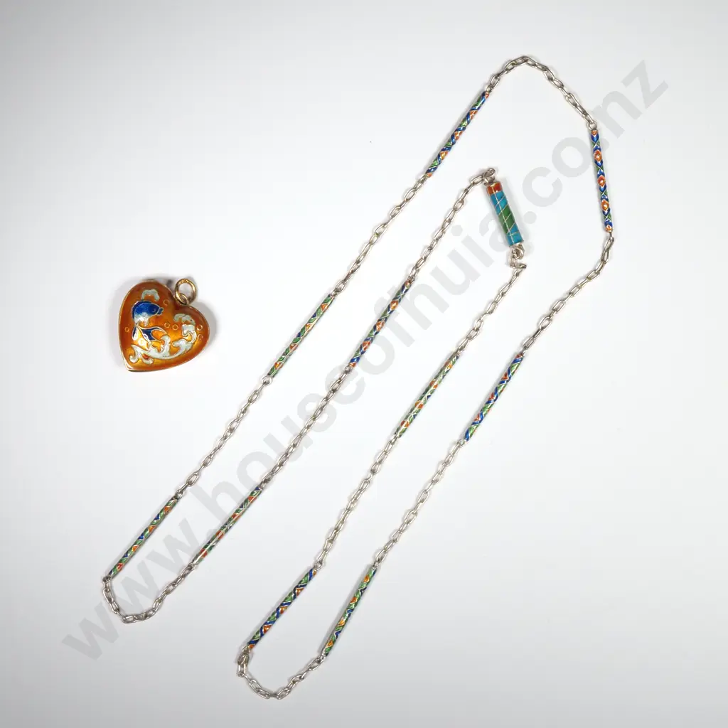 Sterling Silver Enamelled Heart Locket & Chain Image 1++