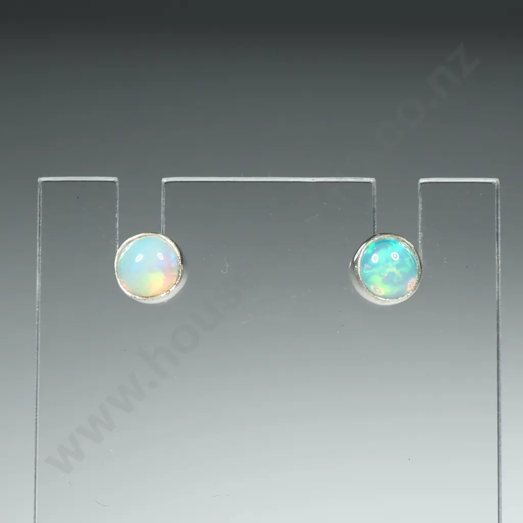 Sterling Silver & Opal Stud Earrings Image 1++