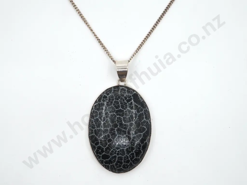 Sterling Silver Crackled Pendant on Chain Image 1++