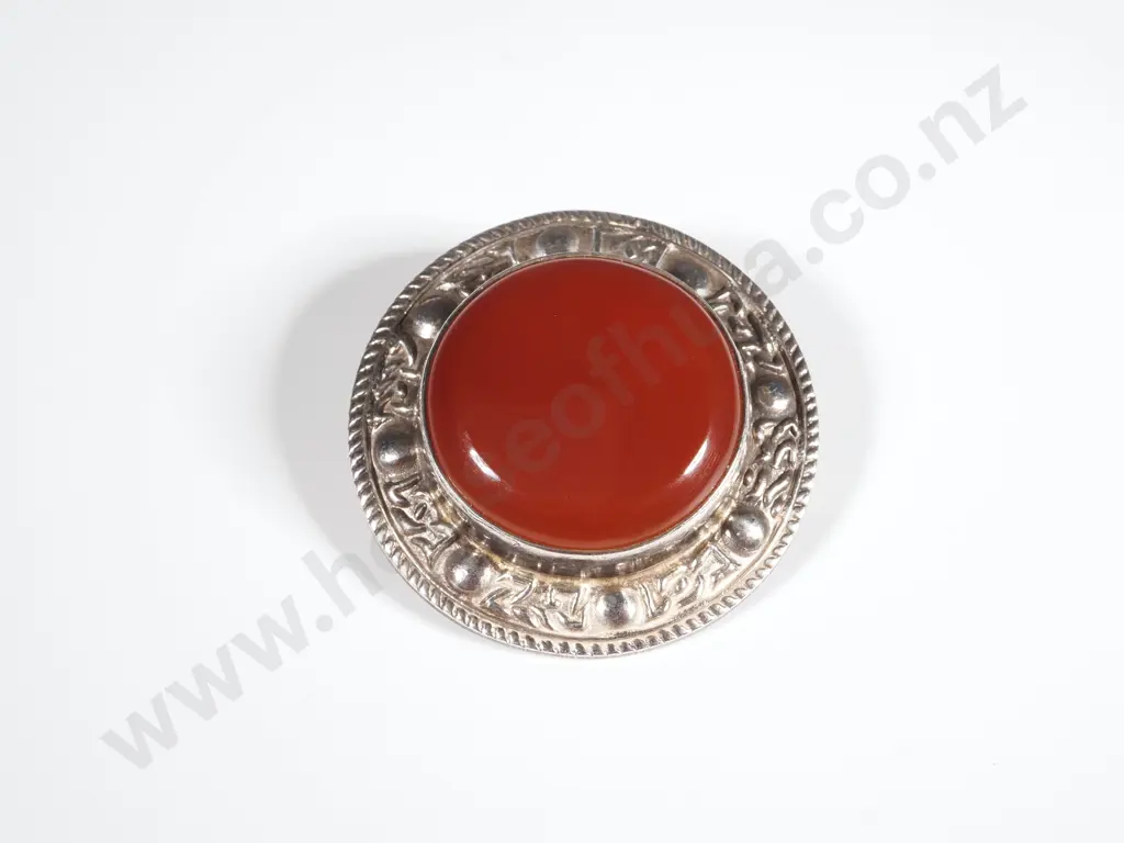 Antique Scottish Silver & Carnelian Brooch Image 1++