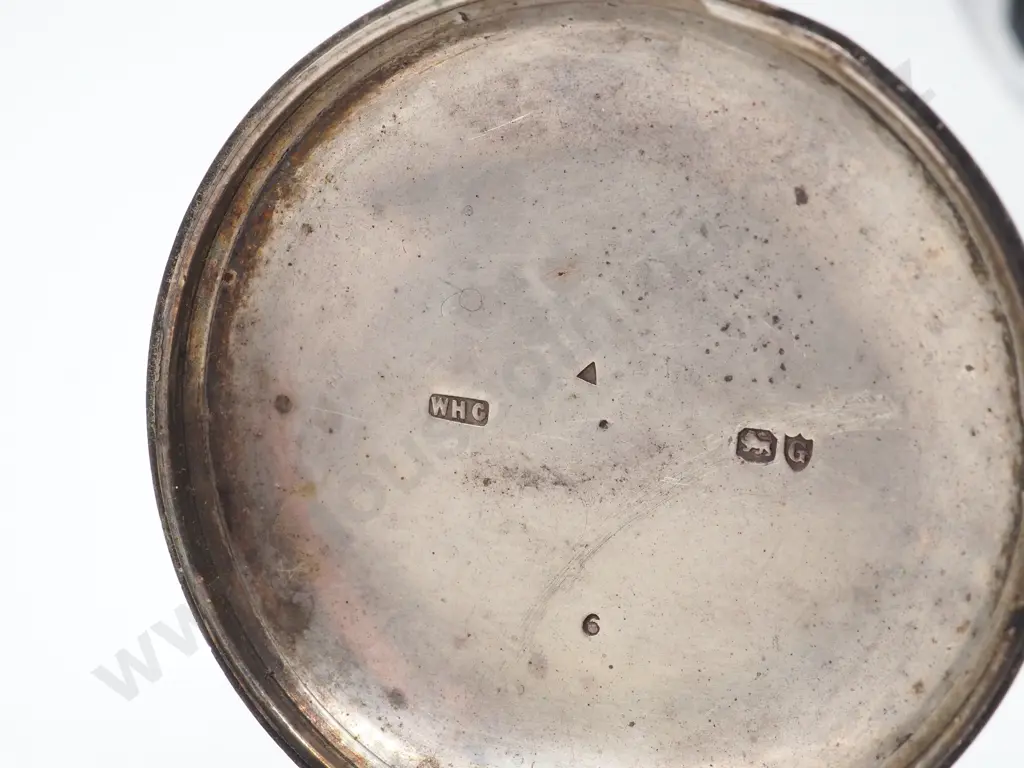 Textured Sterling Hunter Pocket Watch w Crest Image 1++