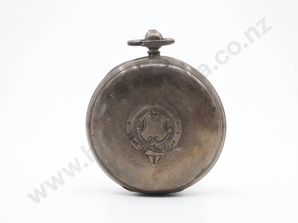 Textured Sterling Hunter Pocket Watch w Crest Image 1++