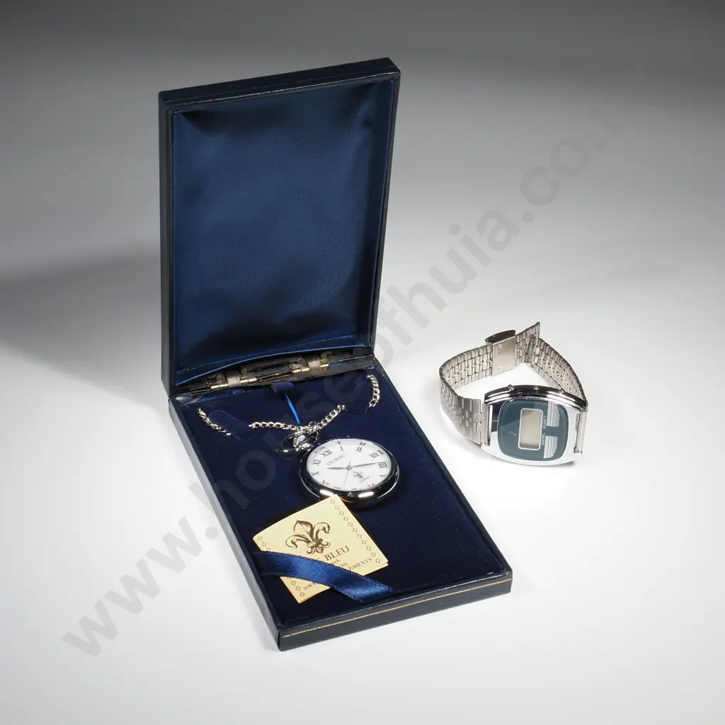 Lys Bleu Pocket Quartz Watch On Chain In Original Box & A Digital Quartz Stainless Steel Mens Wristwatch  Image 1++