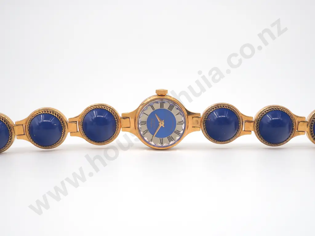 Gold Plated Ladies Watch w Lapis Lazuli Insets Image 1++
