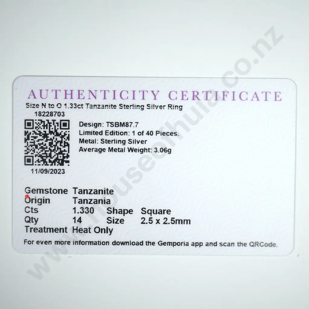 Sterling Silver & Tanzanite Ring w Certificate Image 1++