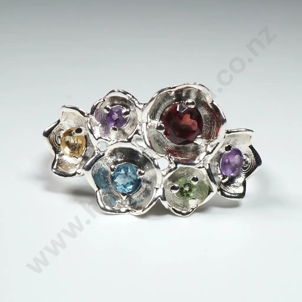 Sterling Silver & Multi Gem Ring Image 1++