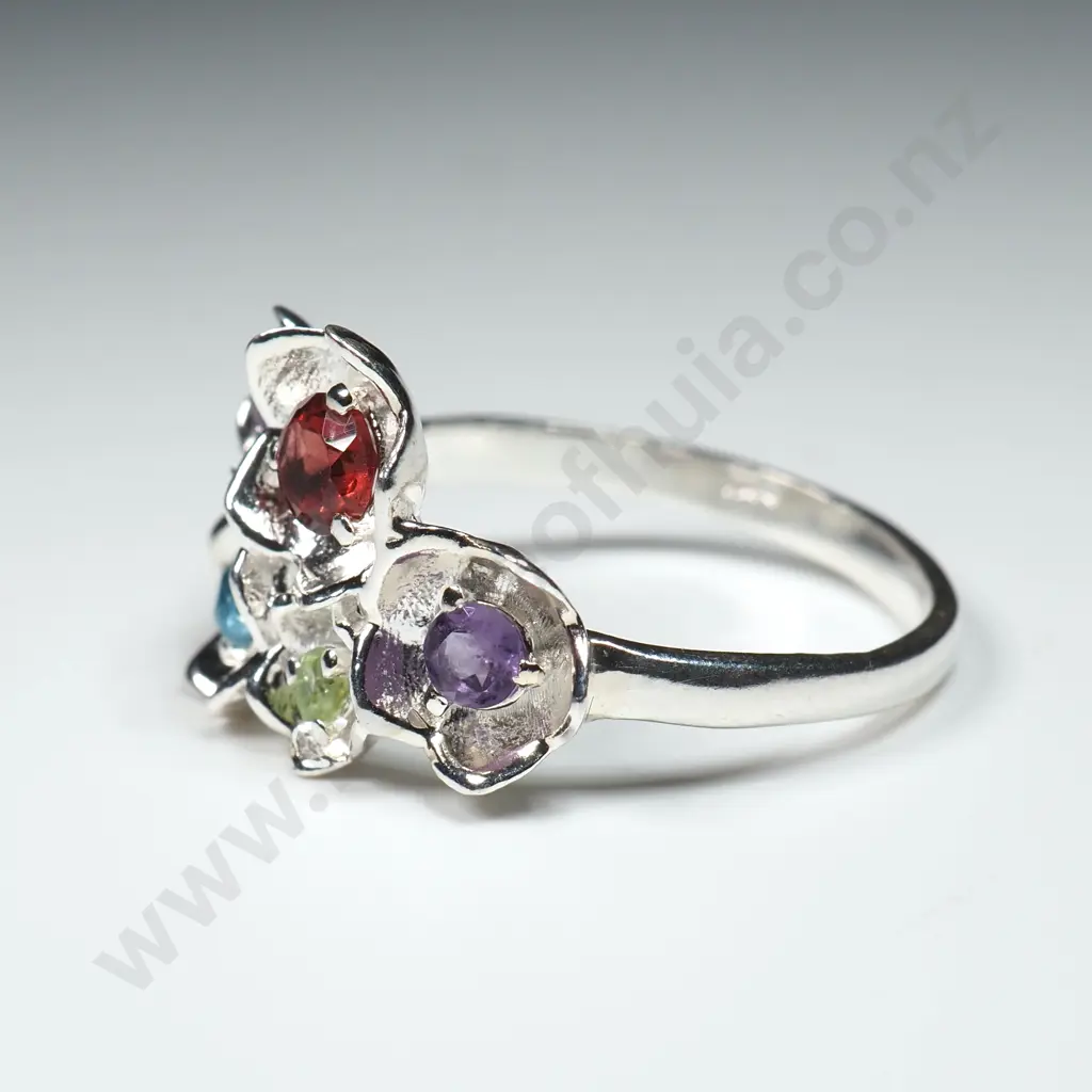 Sterling Silver & Multi Gem Ring Image 1++