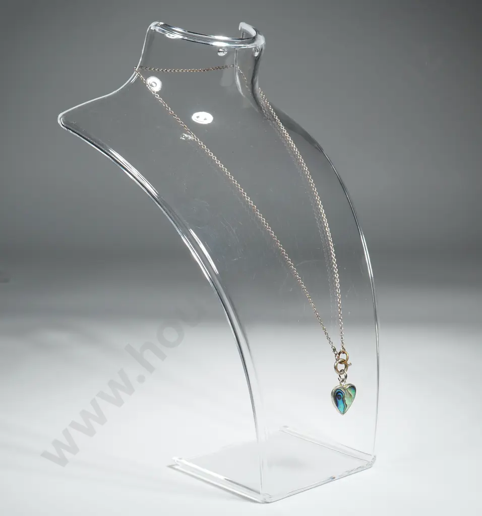 Paua Shell Heart Pendant in Sterling Silver on Steel Chain Image 1++