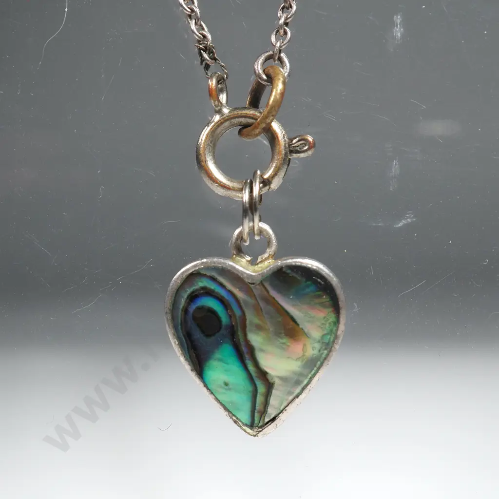 Paua Shell Heart Pendant in Sterling Silver on Steel Chain Image 1++