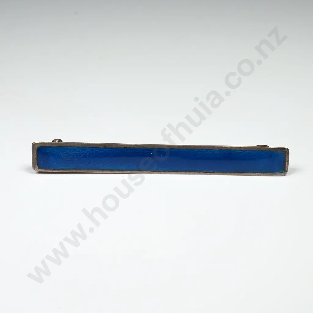 Sterling Silver Blue Enamel Bar Brooch w English Hallmarks Image 1++