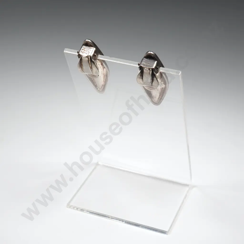 Sterling Silver Elongated Oval Clip On Earrings Image 1++