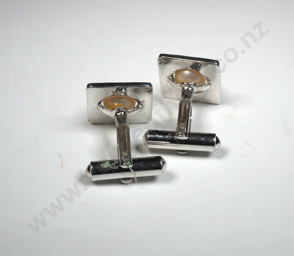 Modern Sterling Silver Cultured Pearl & MOP Cufflinks Image 1++