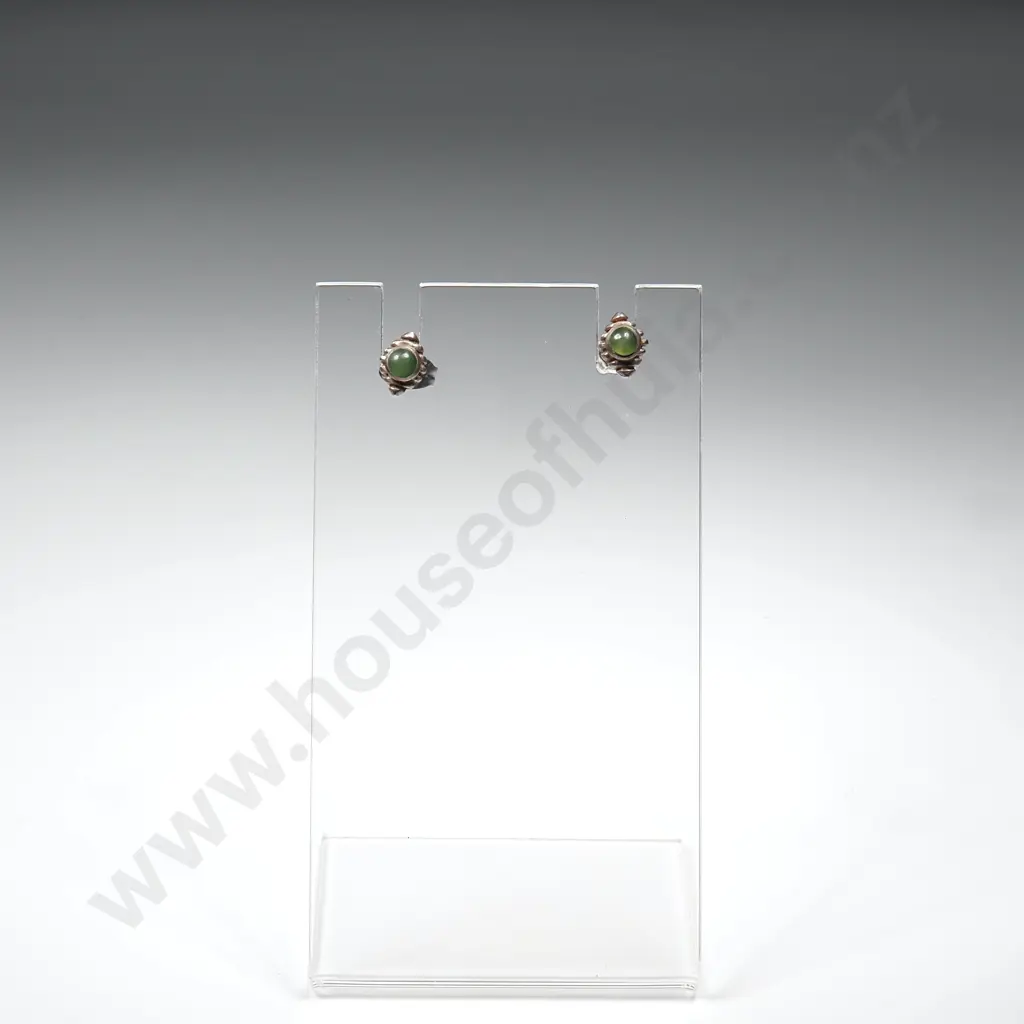 Pair Of Sterling Silver & Greenstone Stud Earrings Image 1++