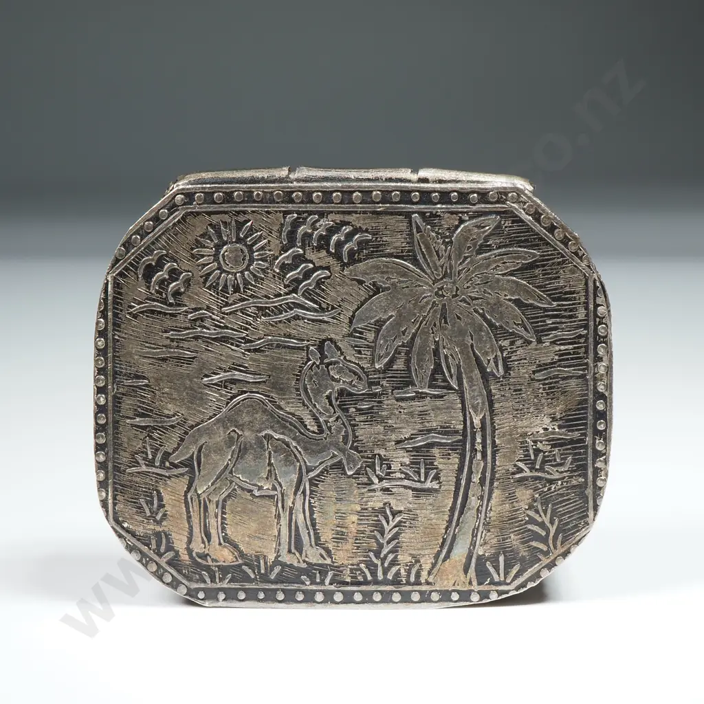 Sterling Silver Pill Box w Camel / Desert Scene Image 1++