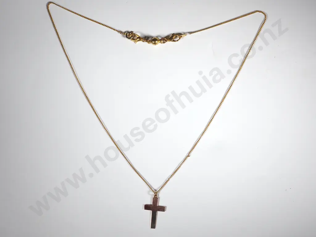 9ct Gold Rose Gold Cross Pendant on Gold Plate Chain Image 1++