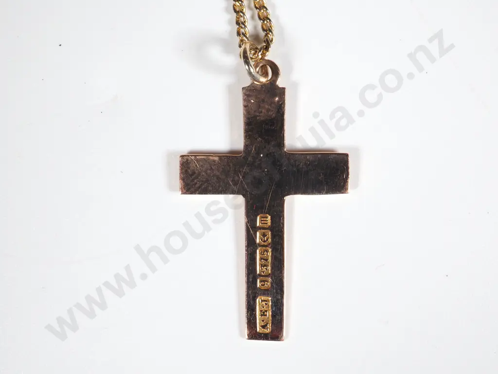 9ct Gold Rose Gold Cross Pendant on Gold Plate Chain Image 1++