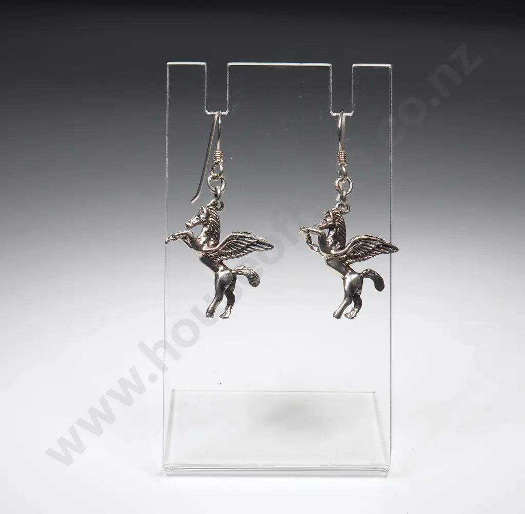 Pair Of Sterling Silver Earrings Depicting Pegasus Image 1++