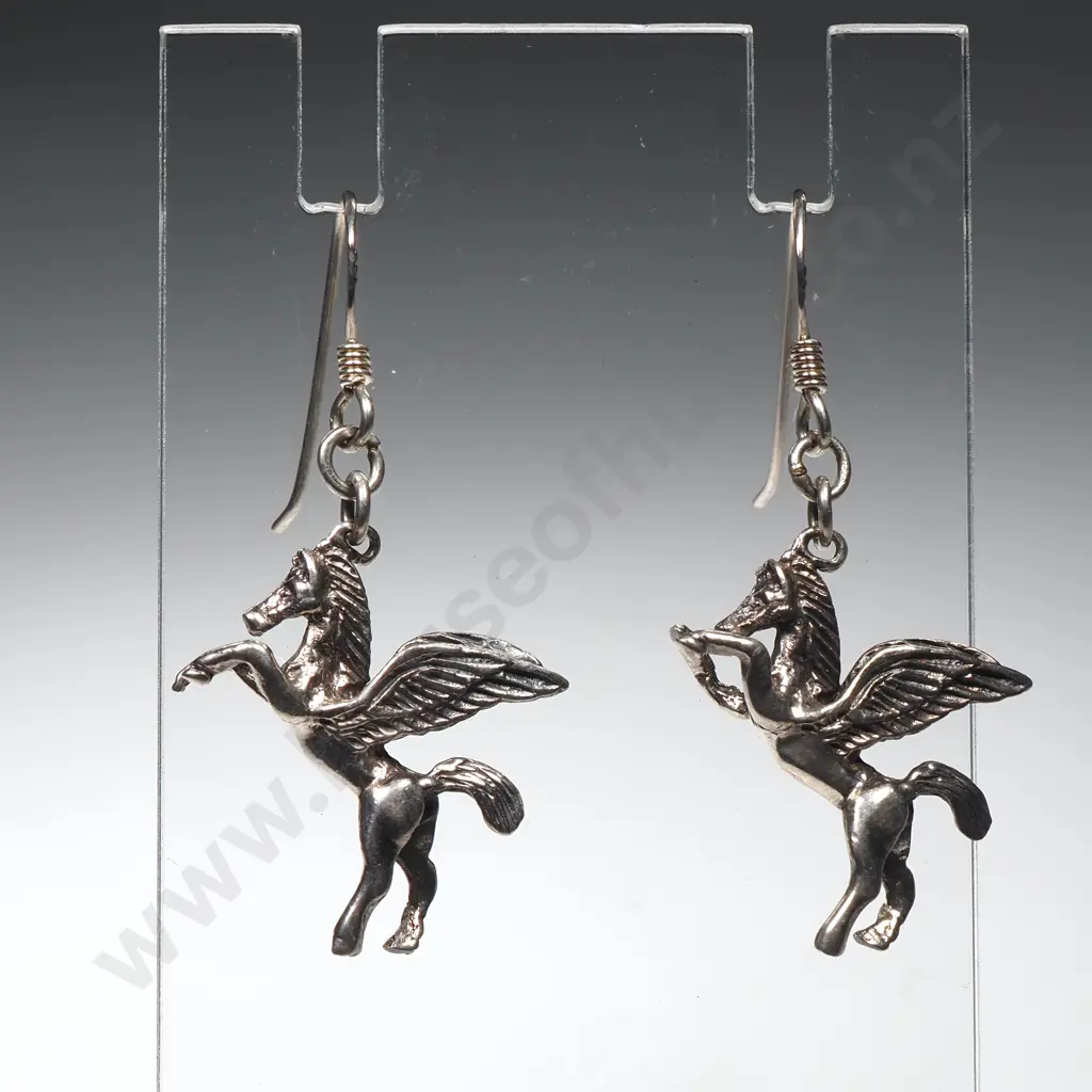 Pair Of Sterling Silver Earrings Depicting Pegasus Image 1++