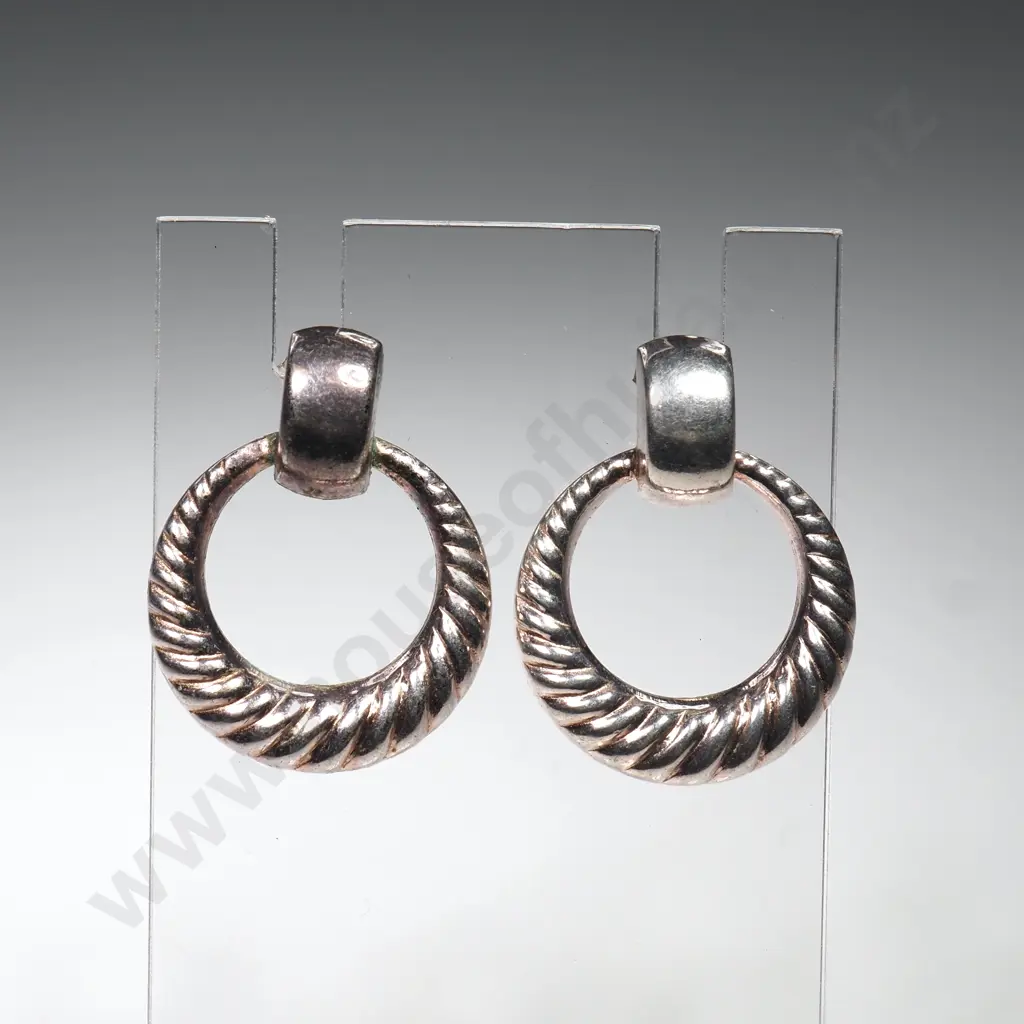 Pair Of Sterling Silver Swirl Hoop Earrings Image 1++