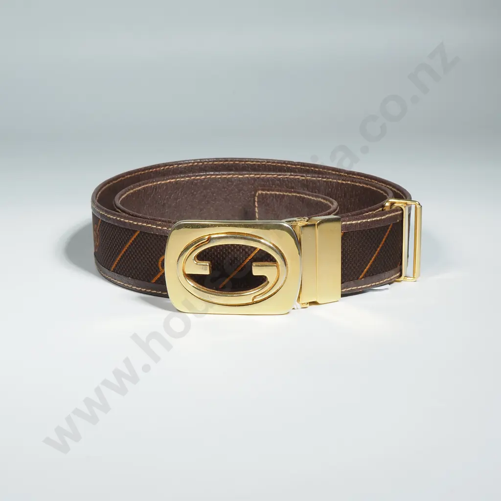 Brown Gucci Belt w Gold Coloured Hardware, Late Entry Image 1++