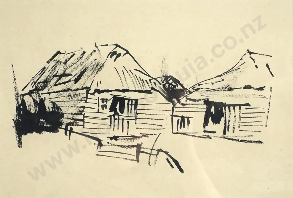 Attr. Toss Woollaston - Study of Buildings. Ink on Paper.  Image 1++