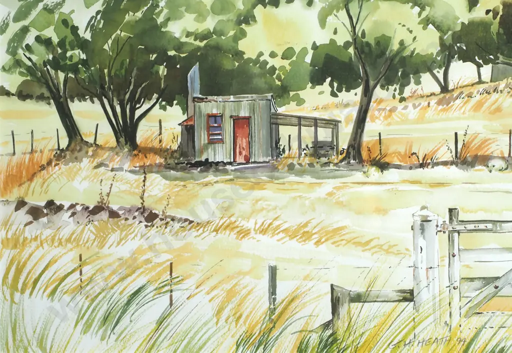 Geoffrey H Heath - 'Stoney Creek Whare', Watercolour, 1994 Image 1++