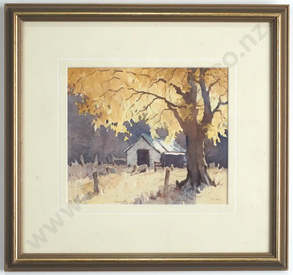 Brian Halliday - Country Scene w Hut, Watercolour Image 1++