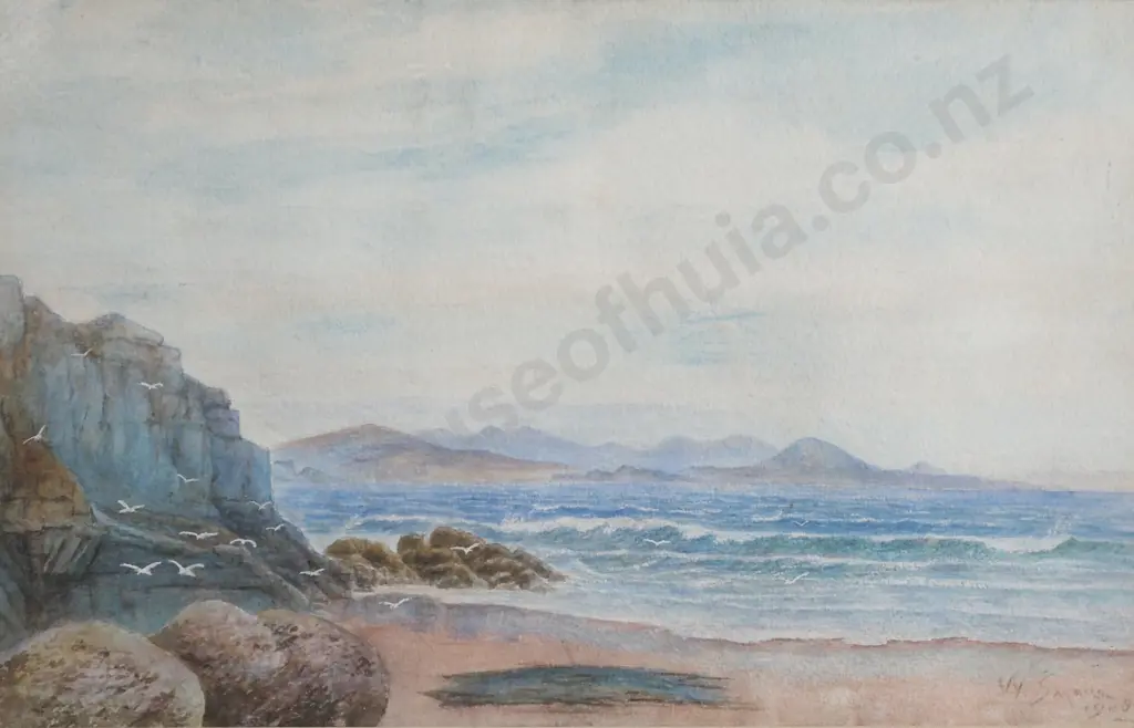 W Small - New Zealand Coastal Landscape, Watercolour Image 1++