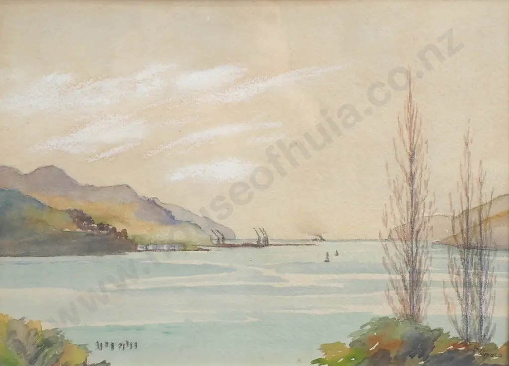 Phyl Samuels - 'Lyttleton Harbour', Watercolour on Paper Image 1++