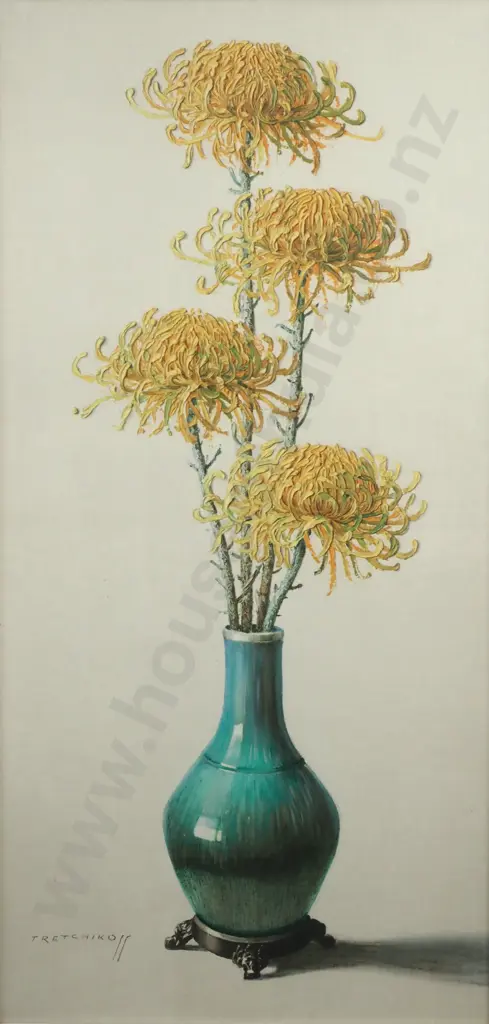 Tretchikoff, Chrysanthemum Flowers In Oriental Vase, Print Image 1++