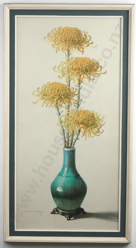 Tretchikoff, Chrysanthemum Flowers In Oriental Vase, Print Image 1++
