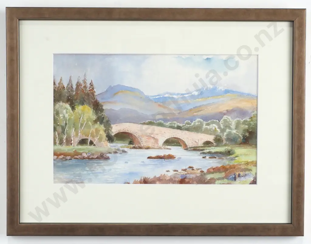 Maurice Davis - Landscape w Bridge, Watercolour Image 1++