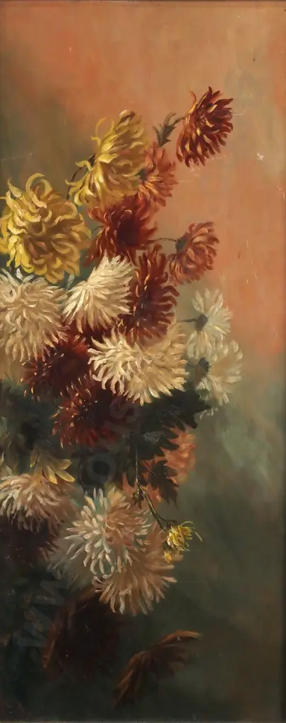 Artist Unknown - Chrysanthemums, Oil in Gilt Frame Image 1++